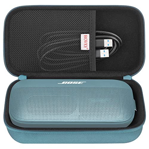 BOVKE Hard Travel Speaker Case for Bose New SoundLink Flex Speaker (2nd Gen) / Bose SoundLink Flex Bluetooth Portable Speaker, Extra Mesh Pocket for Bose Speaker Charger, Charging Cables, Stone Blue - Image 1