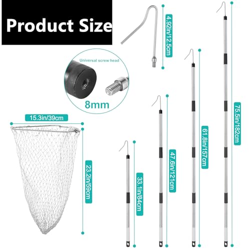 TOXYMHO Chicken Net Catcher74 Adjustable Extension Pole Chicken Hook Catcher KitThe Animal Net Catcher Is Made Of Stainless SteelSuitable For Catching Small DuckGooseBirdFish Etc 153 x 232 Net - Image 3
