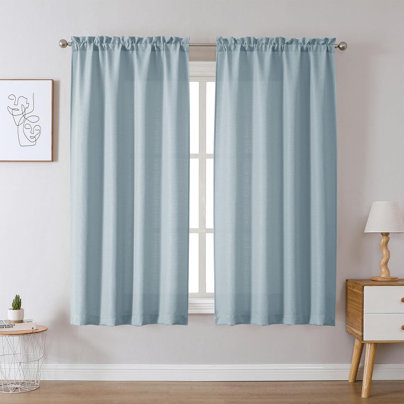 Chyhomenyc Bennet Aqua with Greenish Tone Curtains 63 Inch Length 2 Panels, Light Filtering Faux Linen Textured Rod Pocket Window Treatment Drapes for Living Room Bedroom, Each 40" Wx63 L - Image 1