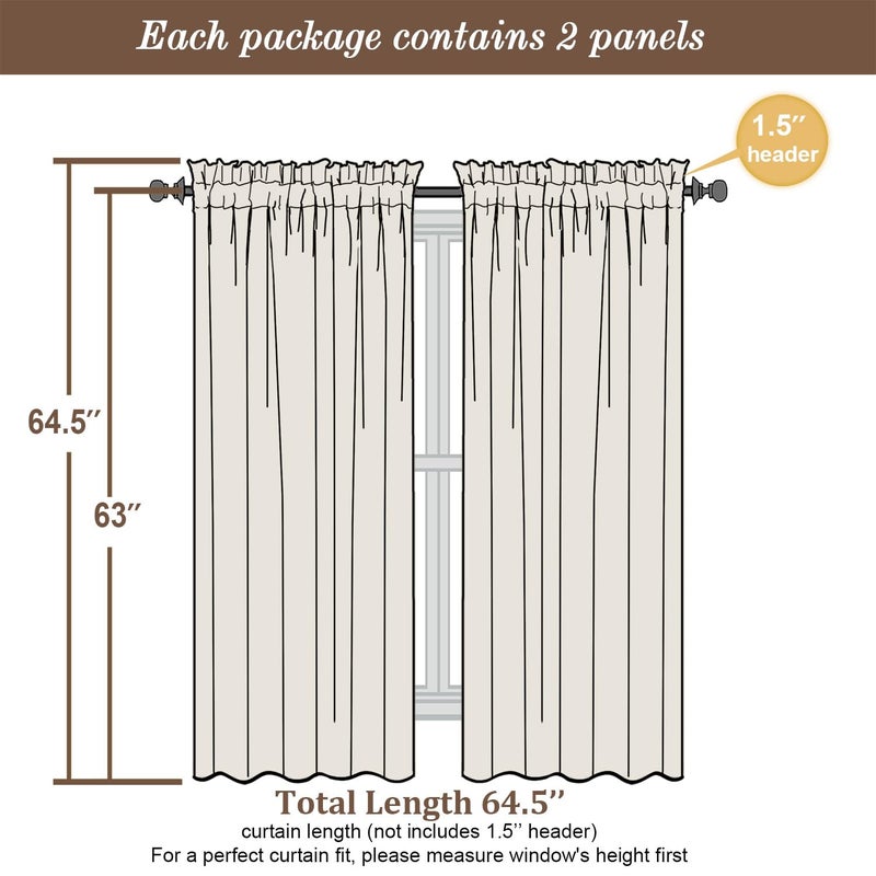 Chyhomenyc Bennet Aqua with Greenish Tone Curtains 63 Inch Length 2 Panels, Light Filtering Faux Linen Textured Rod Pocket Window Treatment Drapes for Living Room Bedroom, Each 40" Wx63 L - Image 4