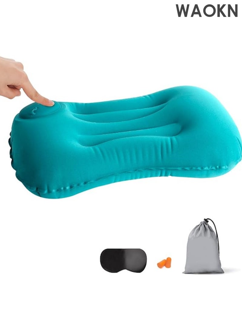 دبليو أيه أو كي أن وسادة تخييم قابلة للنفخ وخفيفة الوزن، قابلة للضغط، مدمجة، مريحة، وسادة مريحة، مثالية للنوم، وحمل حقائب الظهر، والمشي لمسافات طويلة، والشاطئ (أزرق) - Image 1