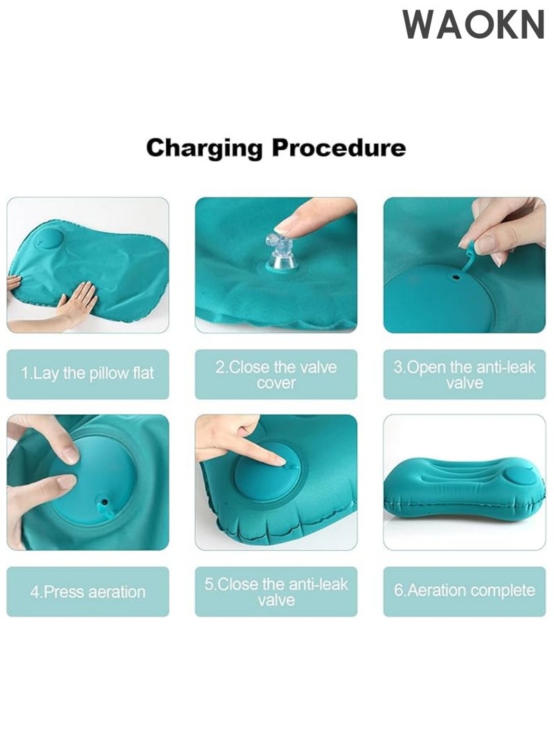 دبليو أيه أو كي أن وسادة تخييم قابلة للنفخ وخفيفة الوزن، قابلة للضغط، مدمجة، مريحة، وسادة مريحة، مثالية للنوم، وحمل حقائب الظهر، والمشي لمسافات طويلة، والشاطئ (أزرق) - Image 4