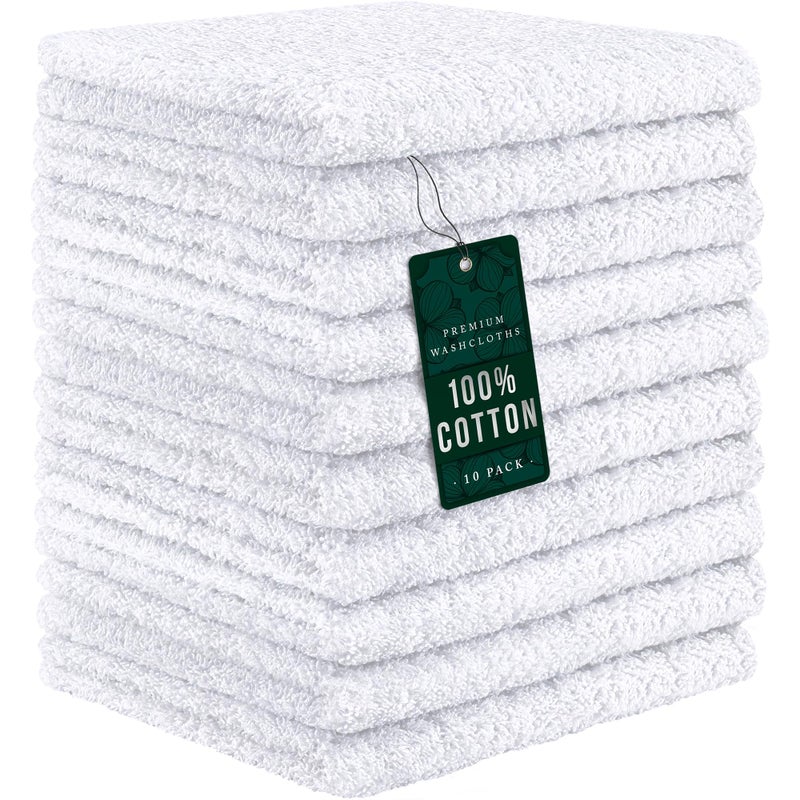 DecorRack 10 Pack 100% Cotton Wash Cloth, Luxurious Soft, 12 x 12 inch Ultra Absorbent, Machine Washable Washcloths, White (10 Pack) - Image 1