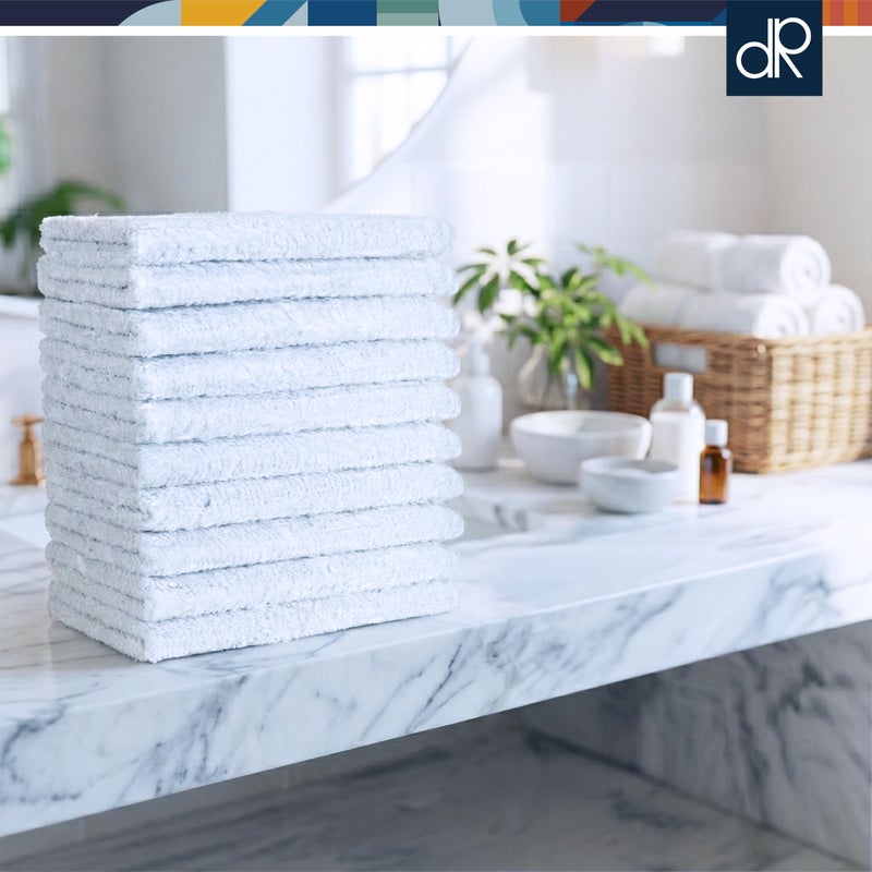 DecorRack 10 Pack 100% Cotton Wash Cloth, Luxurious Soft, 12 x 12 inch Ultra Absorbent, Machine Washable Washcloths, White (10 Pack) - Image 5