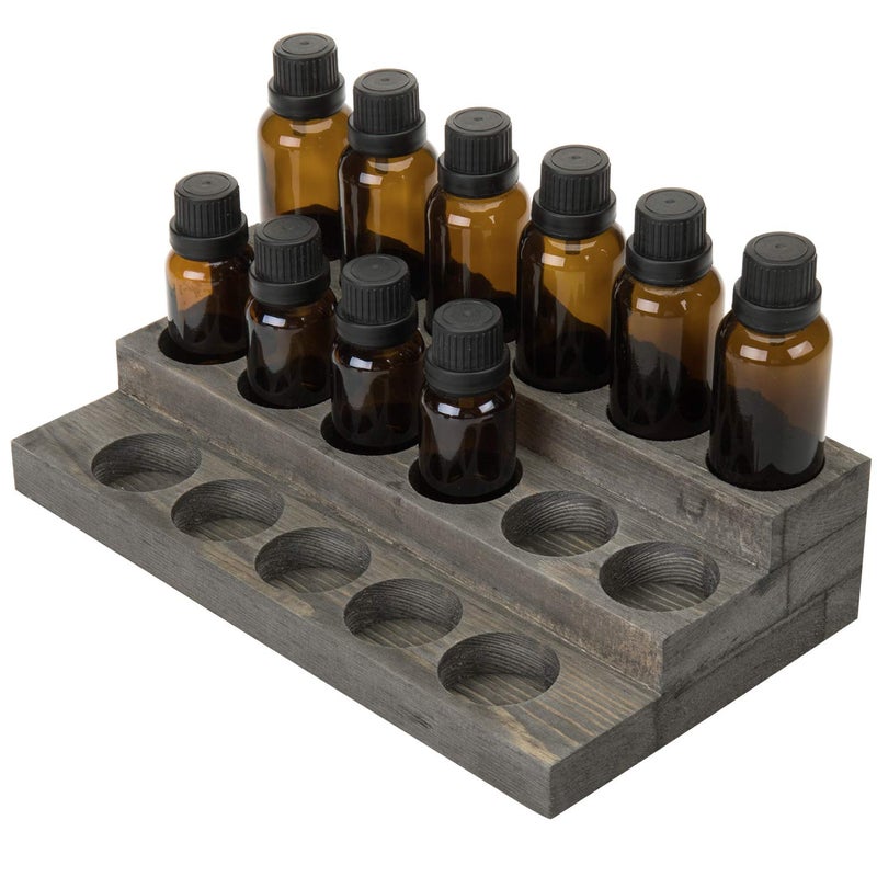 MyGift 3-Tier Vintage Grey Wood 17-Bottle Essential Oil Display Stand - Image 1