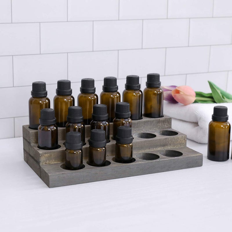 MyGift 3-Tier Vintage Grey Wood 17-Bottle Essential Oil Display Stand - Image 2