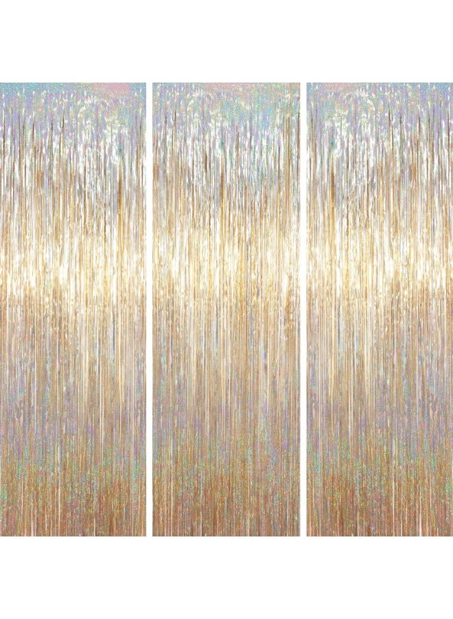 أوشيما 3 قطع شمبانيا غولد تينسل الستارة الخلفية، تينسل ستريمرز زخرفة الحزب، فرينج Backdrop for Birthday، شمبانيا فويل الستائر الهامشية Backdrop for Anniversary Wedding Supplies (3.28 × 6.56 قدم) - Image 1