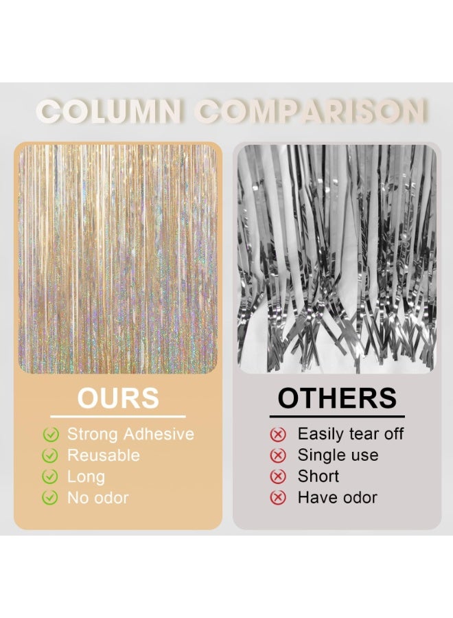 أوشيما 3 قطع شمبانيا غولد تينسل الستارة الخلفية، تينسل ستريمرز زخرفة الحزب، فرينج Backdrop for Birthday، شمبانيا فويل الستائر الهامشية Backdrop for Anniversary Wedding Supplies (3.28 × 6.56 قدم) - Image 4