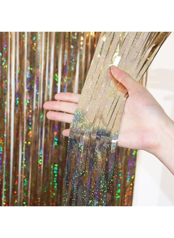 أوشيما 3 قطع شمبانيا غولد تينسل الستارة الخلفية، تينسل ستريمرز زخرفة الحزب، فرينج Backdrop for Birthday، شمبانيا فويل الستائر الهامشية Backdrop for Anniversary Wedding Supplies (3.28 × 6.56 قدم) - Image 3