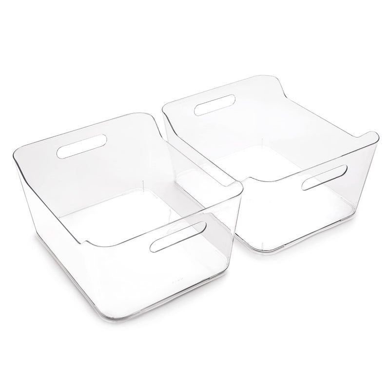 BINO | Plastic Storage Bins, X-Large - 2 Pack, Clear | THE SOHO COLLECTION | Pantry Organizers and Storage Containers Fridge Organizer Bins Kitchen Cabinet Organizer Medicine Cabinet Organizer Bin - Image 1