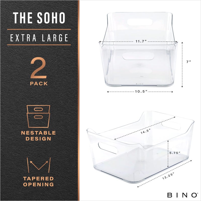 BINO | Plastic Storage Bins, X-Large - 2 Pack, Clear | THE SOHO COLLECTION | Pantry Organizers and Storage Containers Fridge Organizer Bins Kitchen Cabinet Organizer Medicine Cabinet Organizer Bin - Image 2