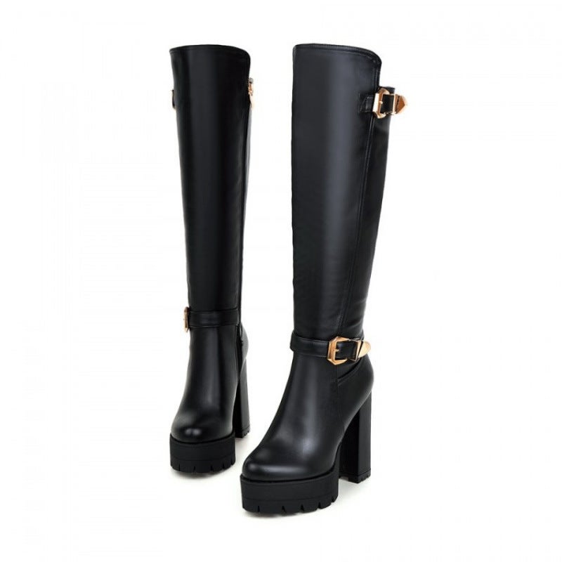 2026 New Style Belt Buckle High Boots, Motorcycle Boots, Platform Chunky High Heel Boots, Boots B169 - Image 4