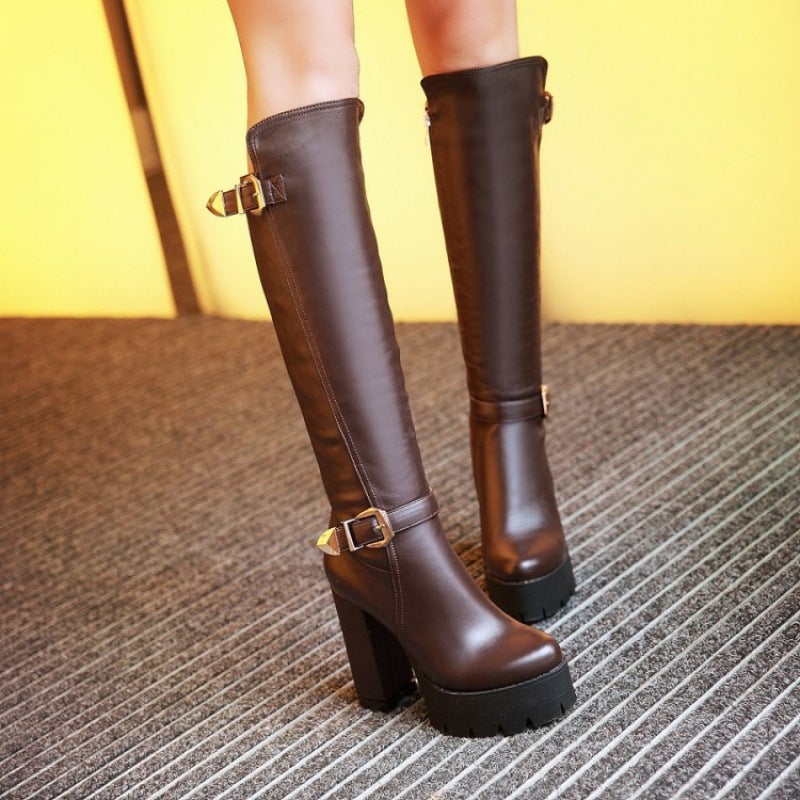 2026 New Style Belt Buckle High Boots, Motorcycle Boots, Platform Chunky High Heel Boots, Boots B169 - Image 2