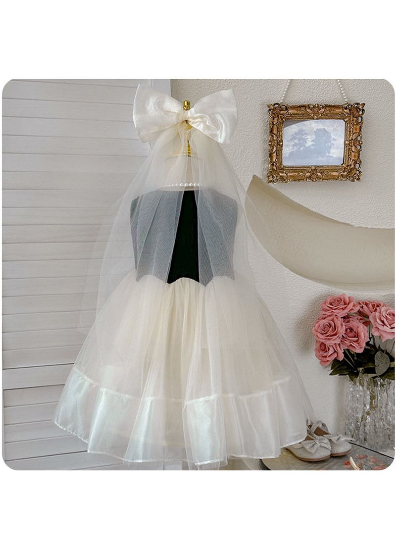 Black Textured Bodice & Ivory Tulle Princess Dress with Bow Veil for Toddler Girls, Perfect for Birthday Parties, Photo Shoots & Special Occasions, Fits Height 90–100 cm (2–3 Y, 12–15 kg), Soft Polyester  - Image 3