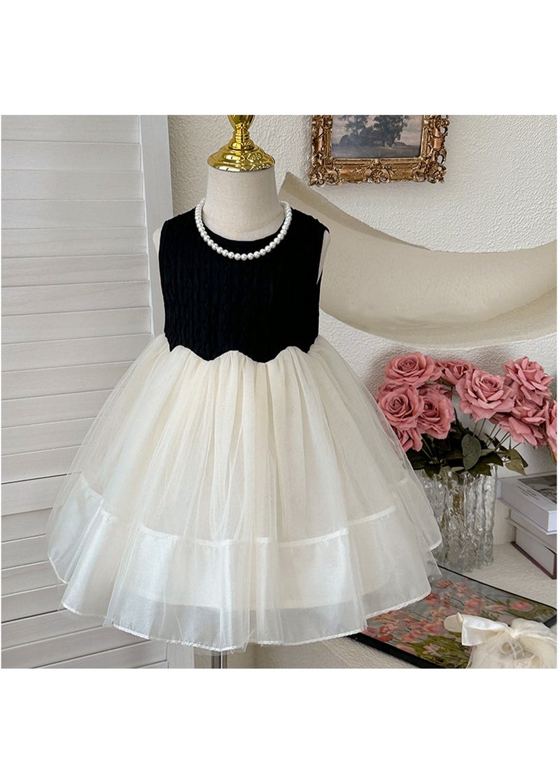 Black Textured Bodice & Ivory Tulle Princess Dress with Bow Veil for Toddler Girls, Perfect for Birthday Parties, Photo Shoots & Special Occasions, Fits Height 90–100 cm (2–3 Y, 12–15 kg), Soft Polyester  - Image 2
