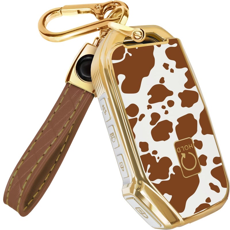 Lucrum Compatible with Kia Key Fob Cover & Leather Keychain - TPU Keyfob Case for Sportage Soul Forte Telluride EV6 NIRO K5 Stinger (2018-2025) - Cow Vibe - Image 1