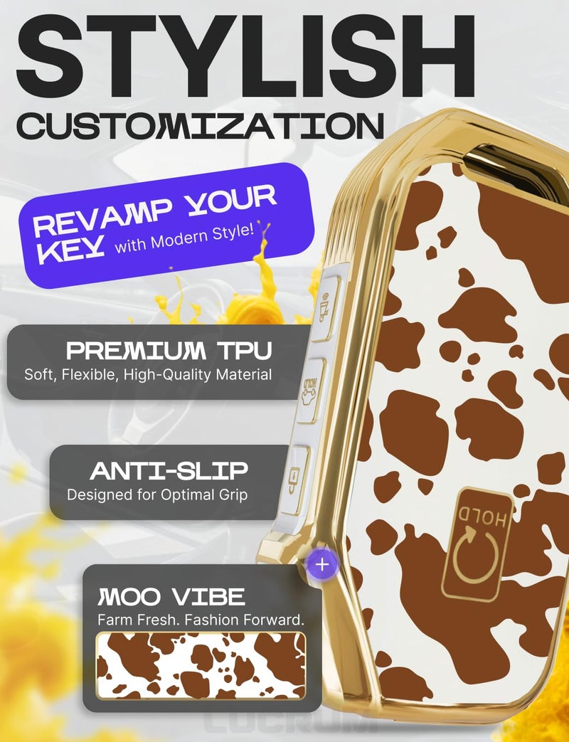 Lucrum Compatible with Kia Key Fob Cover & Leather Keychain - TPU Keyfob Case for Sportage Soul Forte Telluride EV6 NIRO K5 Stinger (2018-2025) - Cow Vibe - Image 3