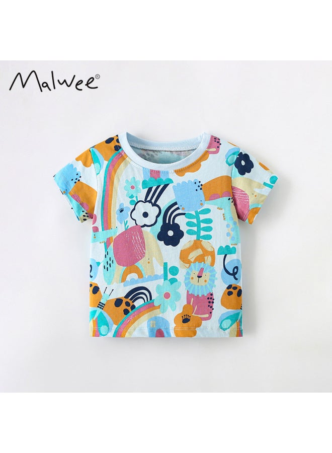 Malwee Boys Short Sleeve Summer European And American Kids T-shirt Casual Round Neck Stylish Print Children's Top