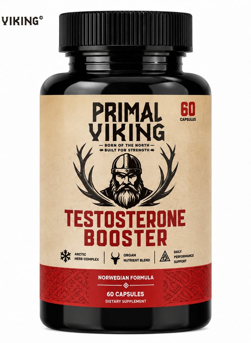 Viking PRIMAL VIKING Testosterone Booster for Men, Nordic Herbal Formula for Male Vitality & Performance, Supports Healthy Testosterone Levels, Energy, Strength, Focus and Daily Wellness, 60 Capsules - Image 1