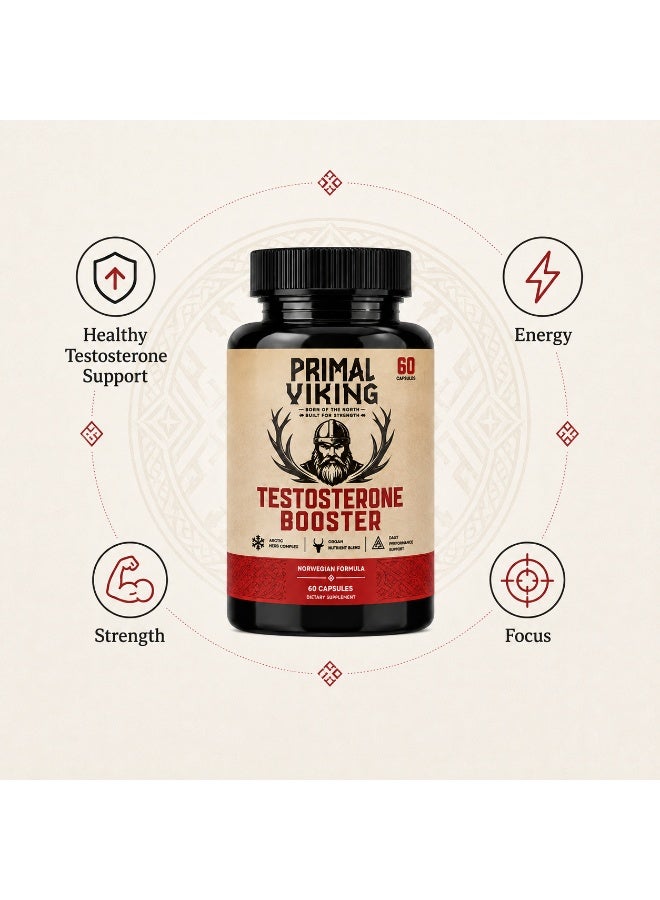 Viking PRIMAL VIKING Testosterone Booster for Men, Nordic Herbal Formula for Male Vitality & Performance, Supports Healthy Testosterone Levels, Energy, Strength, Focus and Daily Wellness, 60 Capsules - Image 3