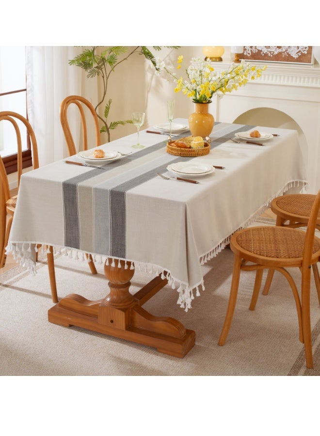 Rectangle Tablecloth Washable Cotton Linen Tablecloths Fabric Tassel Tablecloth Dust-Proof Table Cover for Kitchen Dinning Tabletop Restaurant Party Home Decoration Everyday Use (Linen, 140cmx180cm ) - Image 1