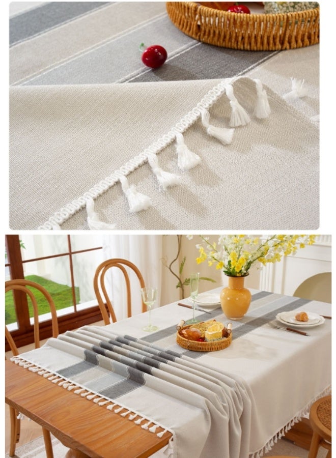 Rectangle Tablecloth Washable Cotton Linen Tablecloths Fabric Tassel Tablecloth Dust-Proof Table Cover for Kitchen Dinning Tabletop Restaurant Party Home Decoration Everyday Use (Linen, 140cmx180cm ) - Image 2