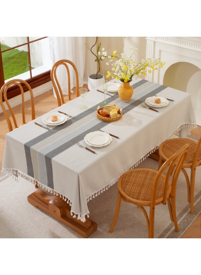 Rectangle Tablecloth Washable Cotton Linen Tablecloths Fabric Tassel Tablecloth Dust-Proof Table Cover for Kitchen Dinning Tabletop Restaurant Party Home Decoration Everyday Use (Linen, 140cmx180cm ) - Image 4