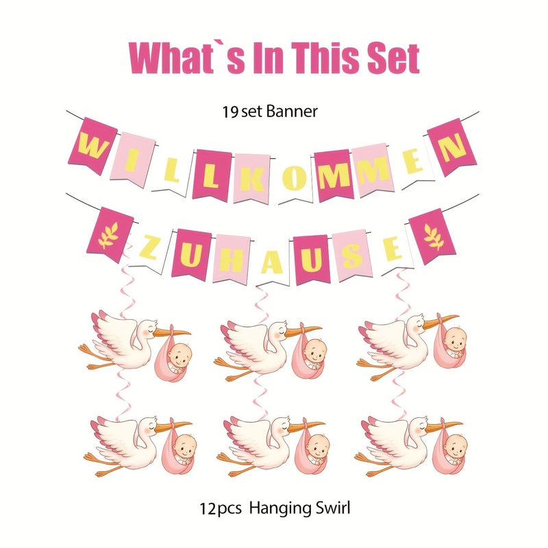 31 Pieces Welcome Home Party Decorations Pink Blue Banner Gender Reveal Decor For Living Room - Image 5