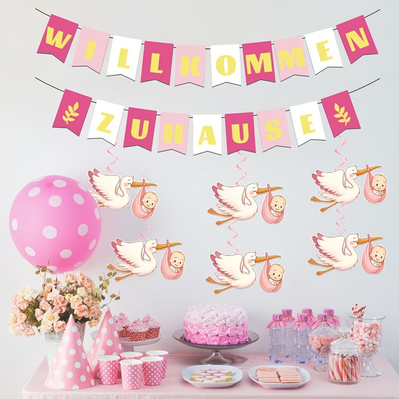 31 Pieces Welcome Home Party Decorations Pink Blue Banner Gender Reveal Decor For Living Room - Image 3