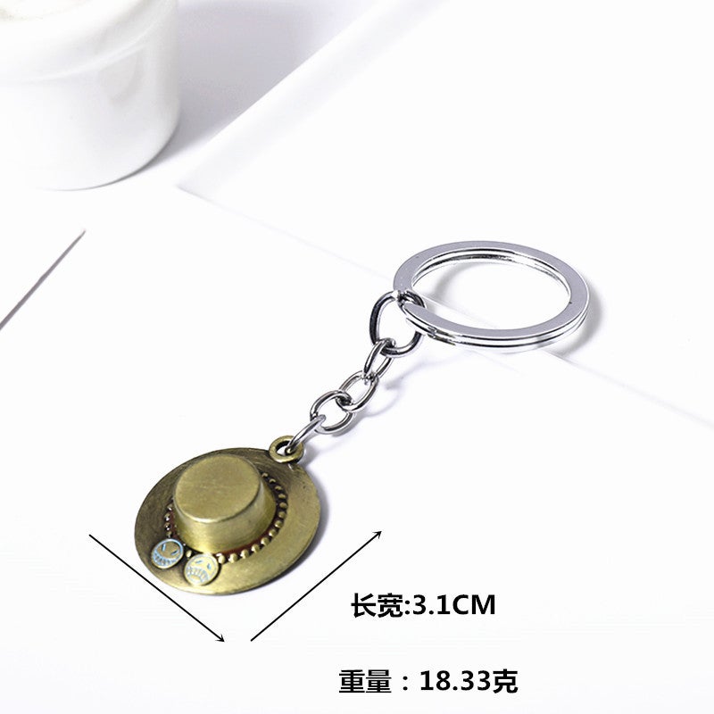 Creative One Piece Straw Hat Metal Keychain Road Flying Man Straw Hat Skull Keychain Animation Peripheral Movie Gift Ace Hat