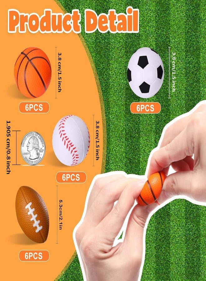 WELLVO Sports Party Favors 24 Pack 1.6 inch Sports Stress Relief Toys Goodie Bags Stuffers Mini Foam Fidget Toys for Stress Anxiety Relief Classroom Prizes Kids Return Gifts Birthday Party Favors - Image 2