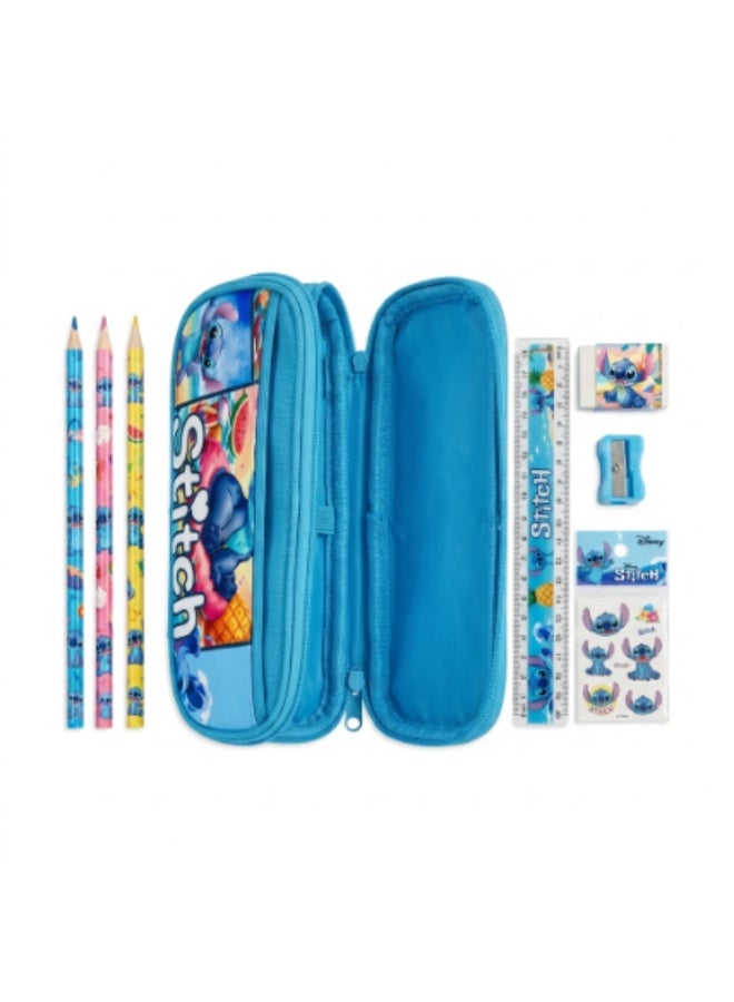 Kidzilla Stitch Blue Pencil Case with Yellow Snap Flap, Zipper Stationery Organizer - Image 2