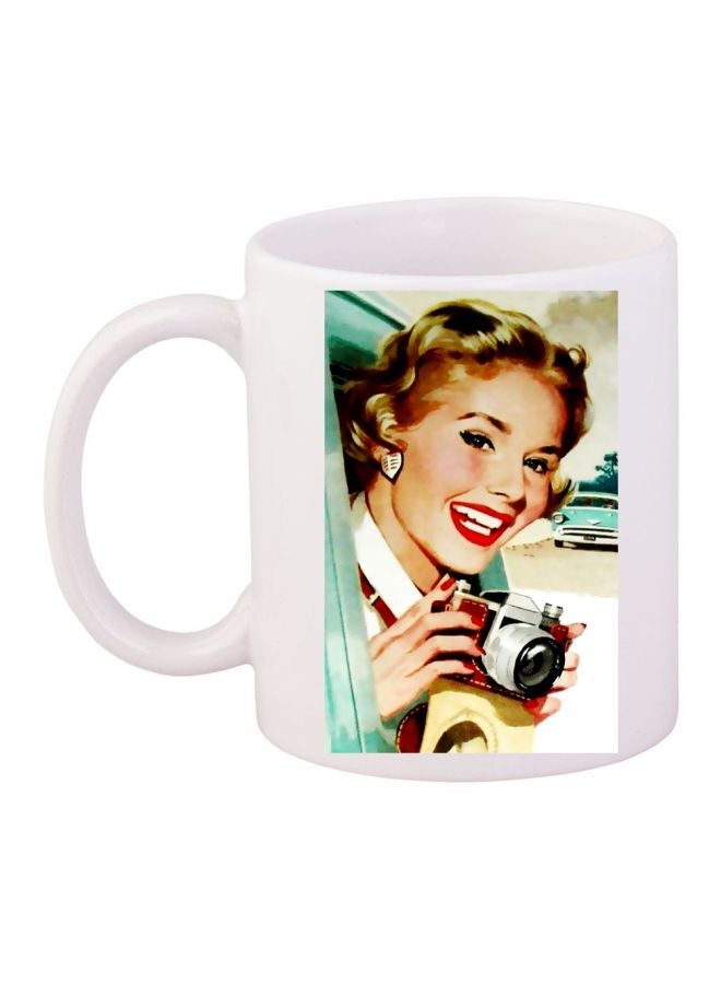 RYN Lady Printed Coffee Mug White/Brown/Red 11ounce