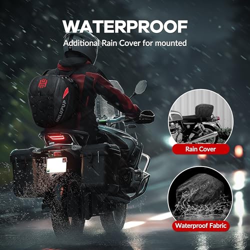 HHLUPUP Motorcycle Tail Bag Seat Helmet - 38L Motorcycle Backpack Waterproof Luggage Bags (Red) - Image 4
