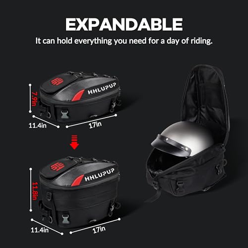 HHLUPUP Motorcycle Tail Bag Seat Helmet - 38L Motorcycle Backpack Waterproof Luggage Bags (Red) - Image 2