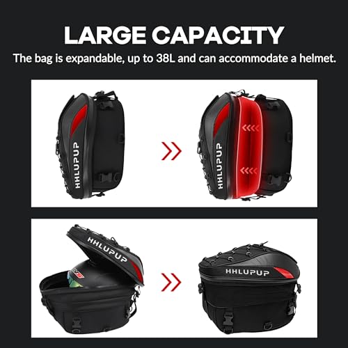 HHLUPUP Motorcycle Tail Bag Seat Helmet - 38L Motorcycle Backpack Waterproof Luggage Bags (Red) - Image 3