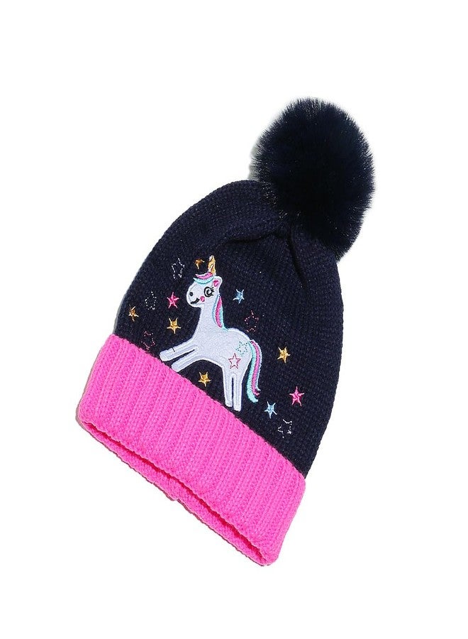 Newfancy قبعة شتوية للبنات الصغيرات مزينة بالخرز على شكل يونيكورن مع بوم بوم للأطفال الرضع وال toddlers - Image 2