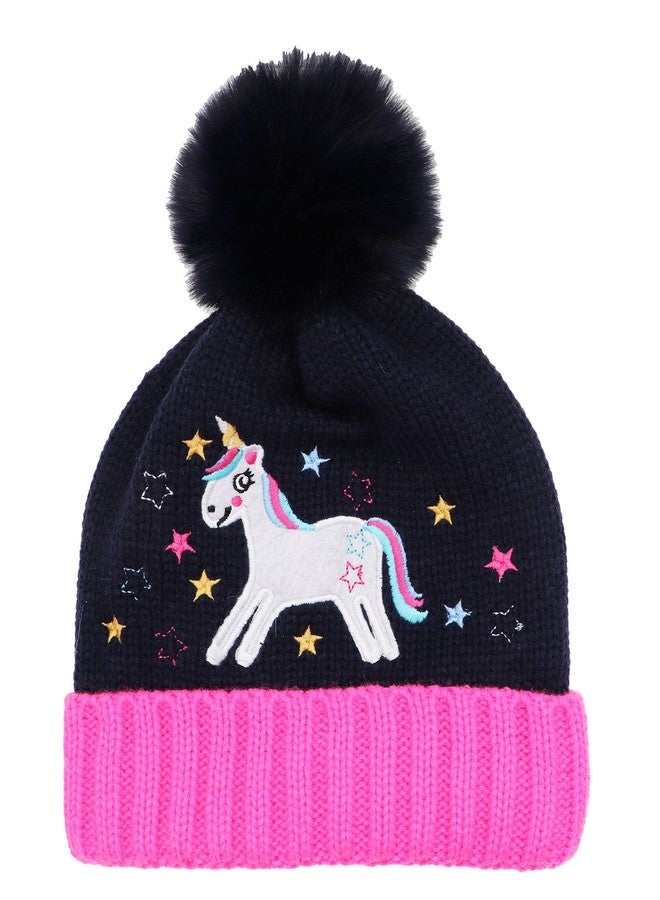 Newfancy قبعة شتوية للبنات الصغيرات مزينة بالخرز على شكل يونيكورن مع بوم بوم للأطفال الرضع وال toddlers - Image 1