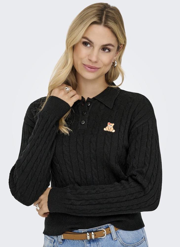 ONLY Bear Cable Polo Long Sleeve Pullover Sweater - Image 1