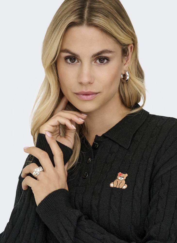 ONLY Bear Cable Polo Long Sleeve Pullover Sweater - Image 4