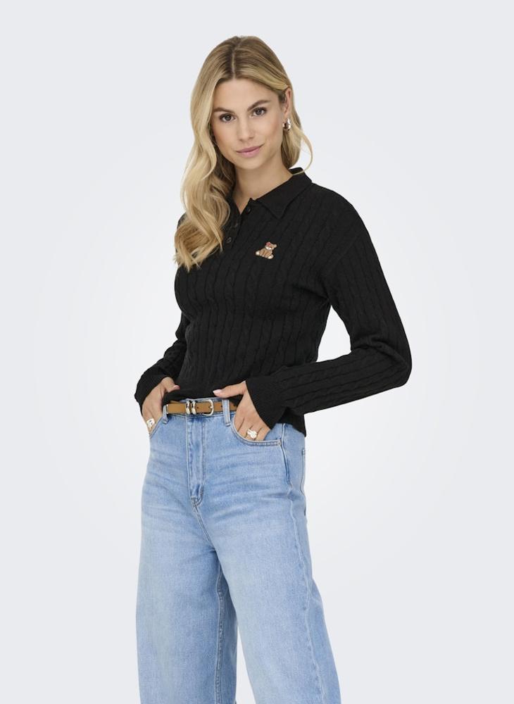 ONLY Bear Cable Polo Long Sleeve Pullover Sweater - Image 3