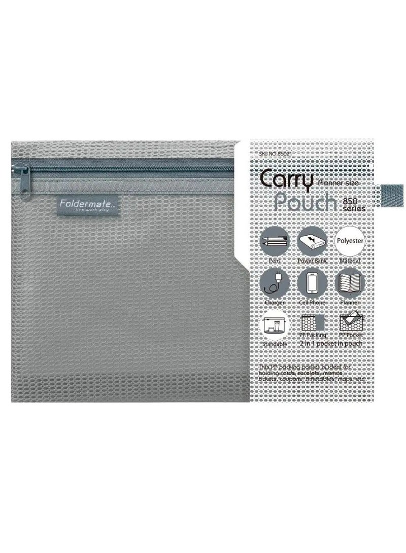 حقيبة متعددة الأغراض بحجم A4 مع قفل سحاب رمادي