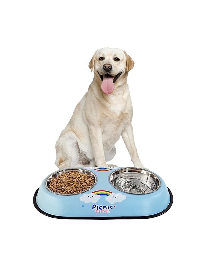 MAJIBAO Dog & Cat Food & Water Feeder in Stainless Steel Bowls, Metal Casing or Bowls Holder, Rubber or Silicon Grip for No Sliding, Normal Size Bowls, Bowl Diameter 14 Cm  - Image 1