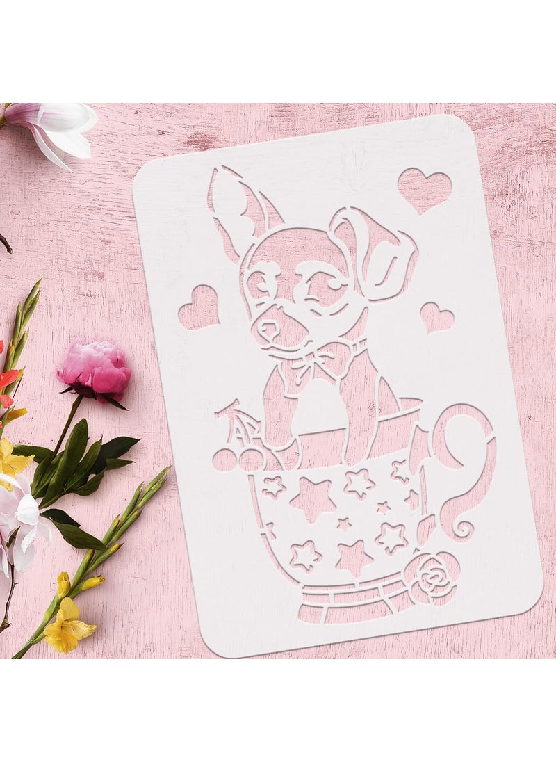 FINGERINSPIRE FINGERINSPIRE Teacup Dog Stencil 11.7x8.3 inch Puppy Dog Stencil Plastic Teacup Rose Stars Heart Cherry Pattern Template Reusable DIY Art and Craft Stencils for Wood Art Painting Walls and Crafts  - Image 3