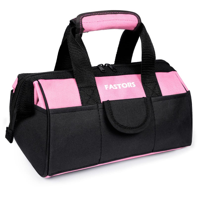 FASTORS Pink Tool Bag for Women With 13-Inch Wide Mouth Double Zippers,Tool Bag With 8 Pockets Outside and 2 Pockets Inside(PINK) - Image 1