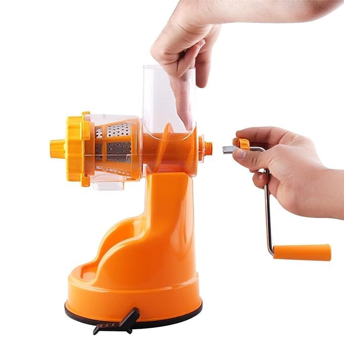 SHOPOLIFE Plastic Hand Juicer for Fruits Vegetables with Steel Handle Vacuum Locking System Shake Smoothies Travel Juicer Fruit Juicer for All Fruits Juice Maker Machine Multi colour 1 piece - Image 3