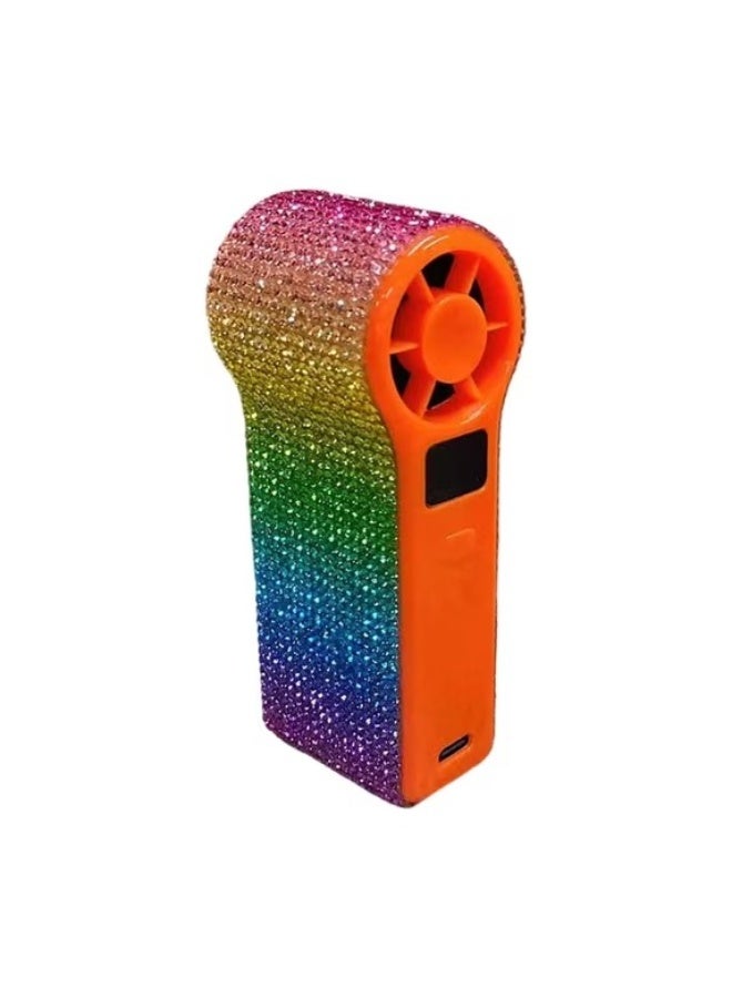 YD Portable Rechargeable Handheld Mini Fan with LED Display, Adjustable Speed & Rainbow Glitter - Image 1