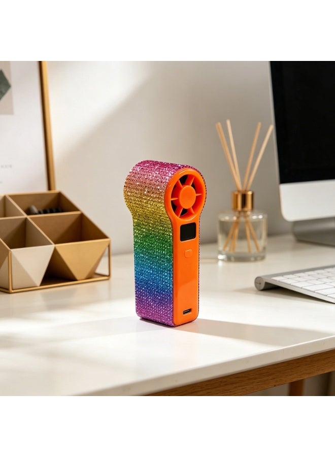 YD Portable Rechargeable Handheld Mini Fan with LED Display, Adjustable Speed & Rainbow Glitter - Image 5