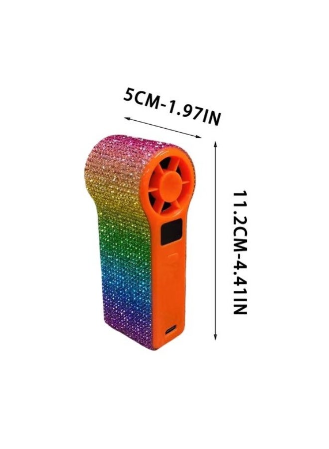 YD Portable Rechargeable Handheld Mini Fan with LED Display, Adjustable Speed & Rainbow Glitter - Image 3