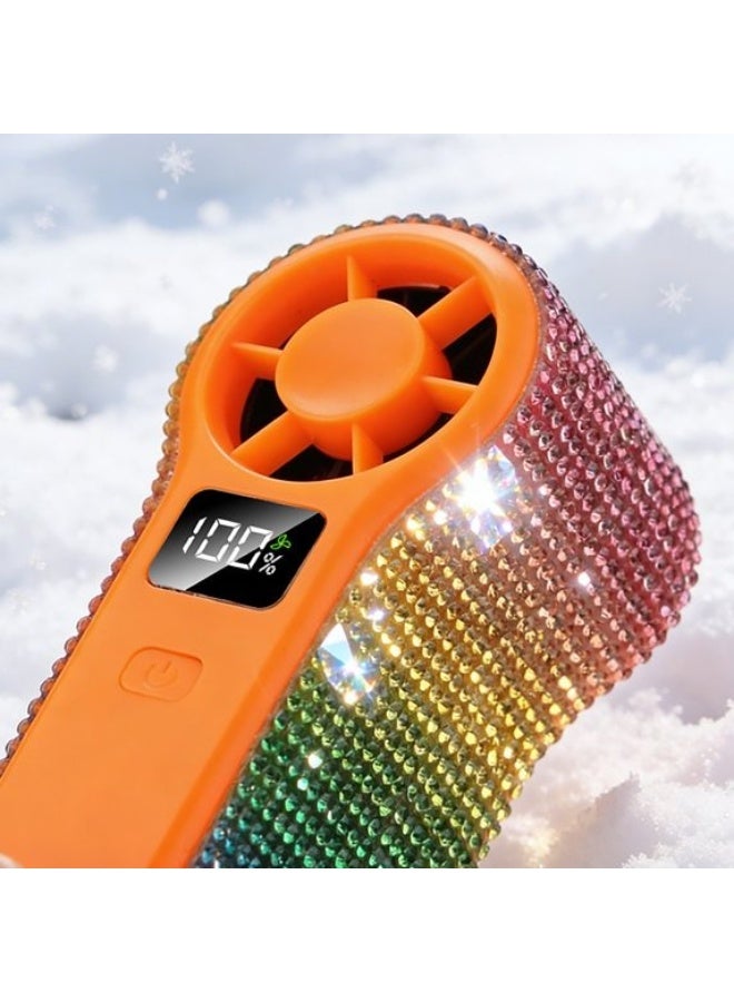 YD Portable Rechargeable Handheld Mini Fan with LED Display, Adjustable Speed & Rainbow Glitter - Image 2